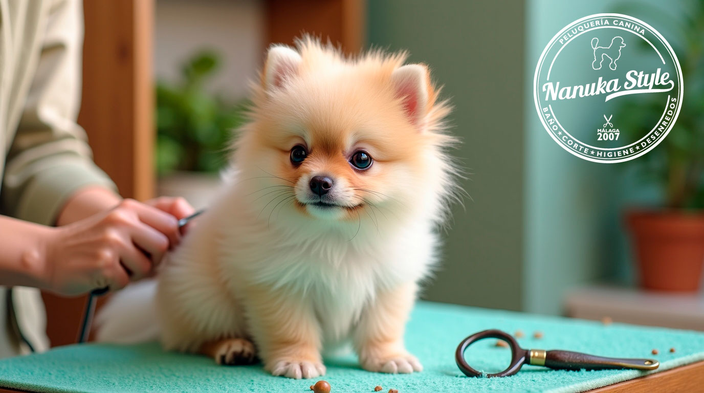 Pomerania antes de su sesión de peluquería en Nanuka Style