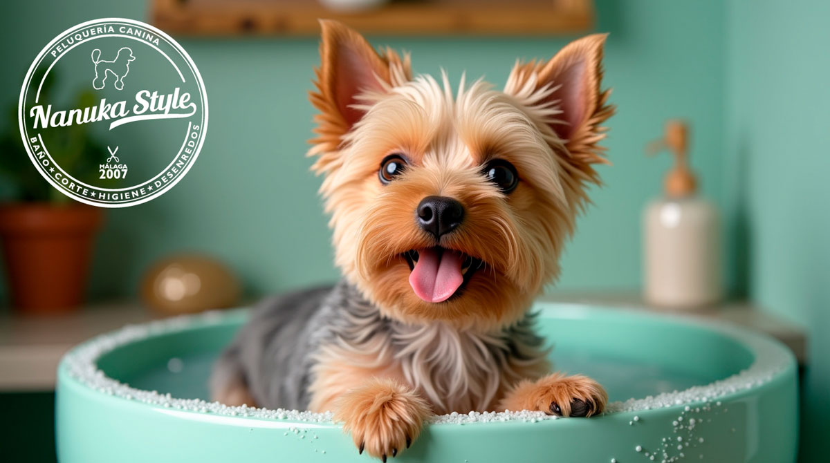 Yorkshire Terrier baño y corte de pelo en peluquería canina en Benalmádena