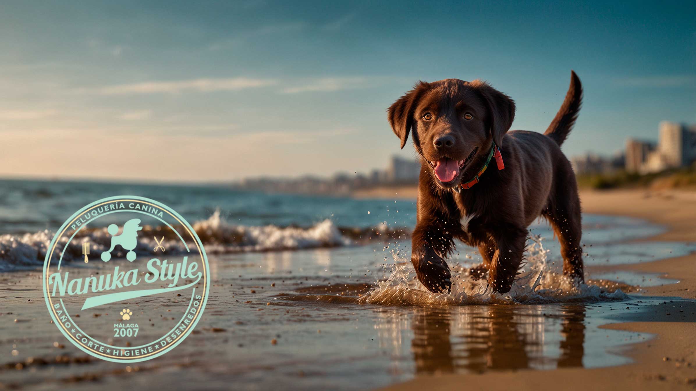 Perro jugando en la playa canina de Málaga en 2025
